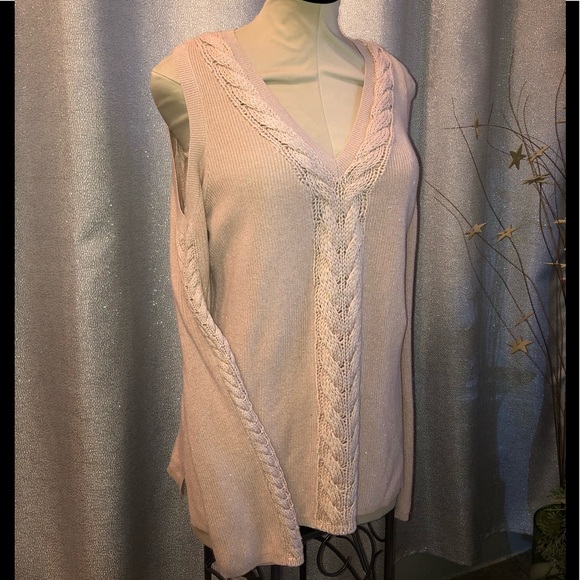 White House Black market cold shoulder light pink and gold sweater size large - Picture 1 of 5